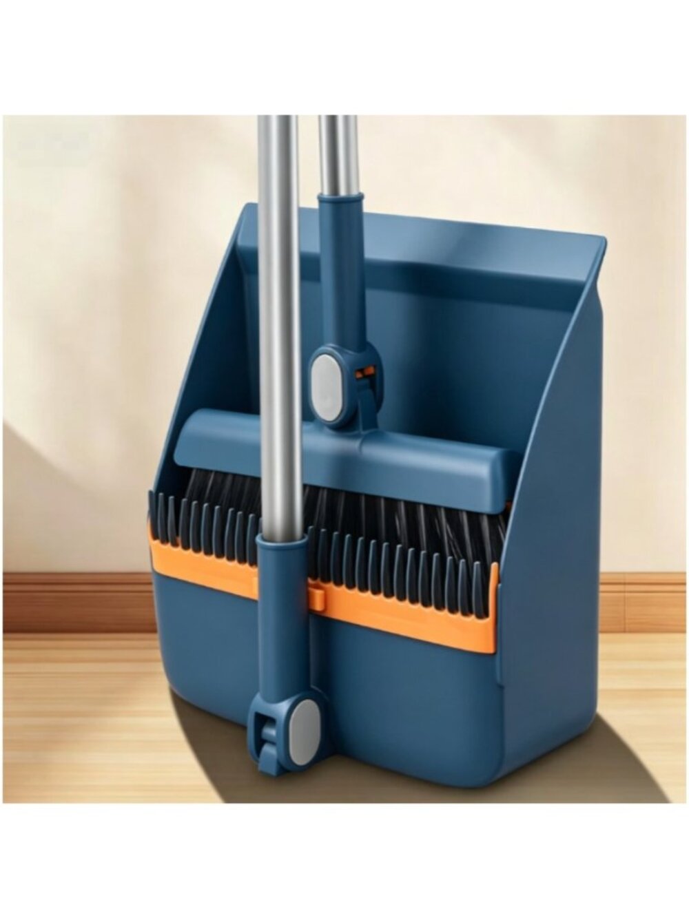 Blue Broom and dust tray set with long handles perfect for indoor and outdoor